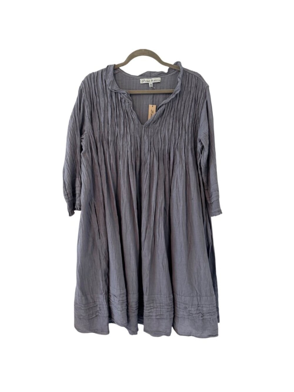JP And Mattie Gray Cotton Crinkle Dress Sz M 3/4 Sleeve Lightweight Boho Dress. - Picture 2 of 12